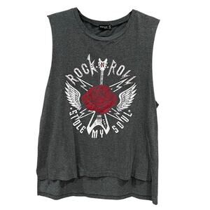 Women's Gray Rock N Roll Muscle Tank Side Slits Large
